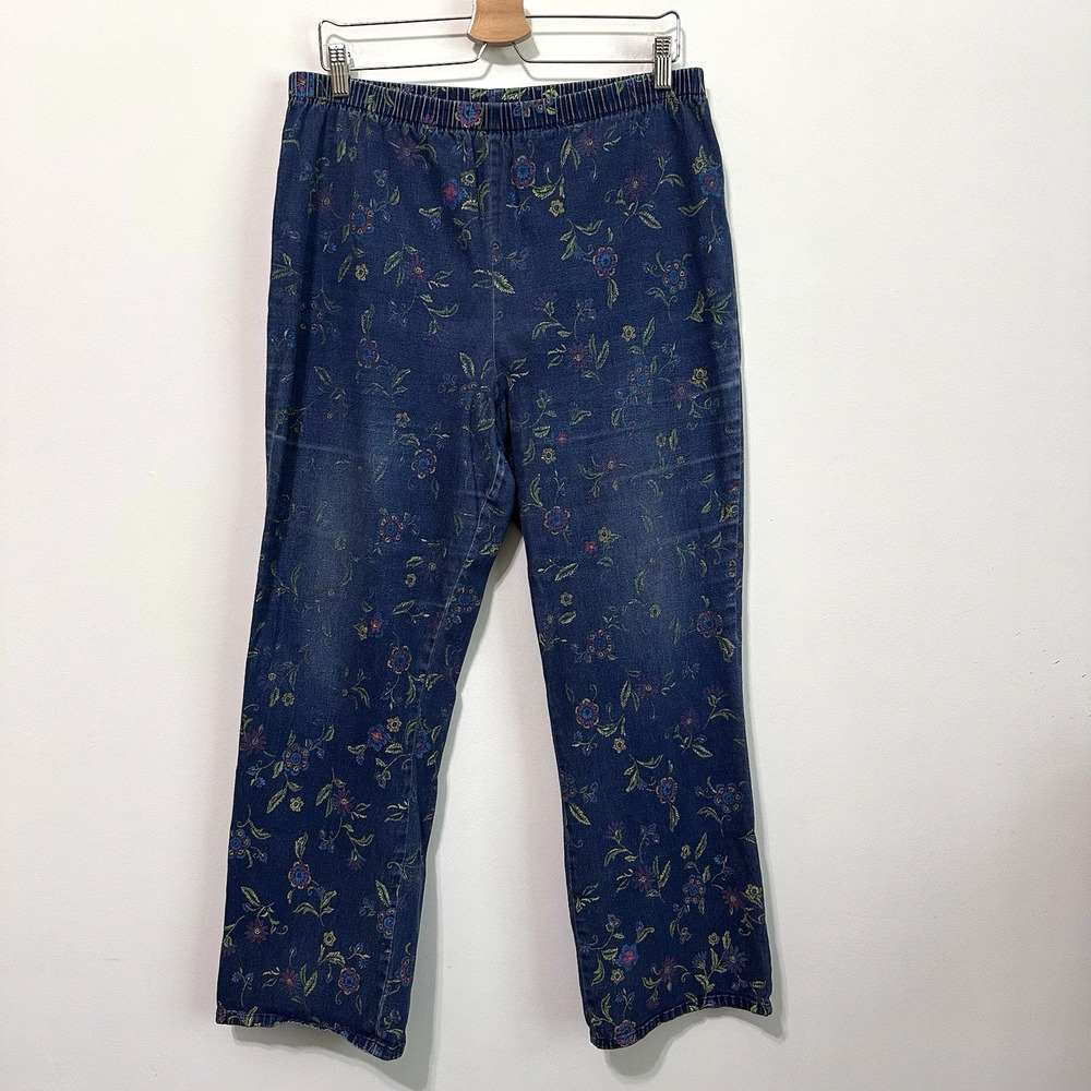 Forenza Jeans XL VINTAGE Pull On Floral 33x28 Ankle Casual Blue Y2K 80s‎ Pants